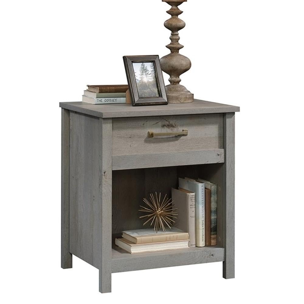 Pemberly Row 1-Drawer Nightstand in Mystic Oak Finish - Bedside Table for Bedroom, Living Room & Guest Room