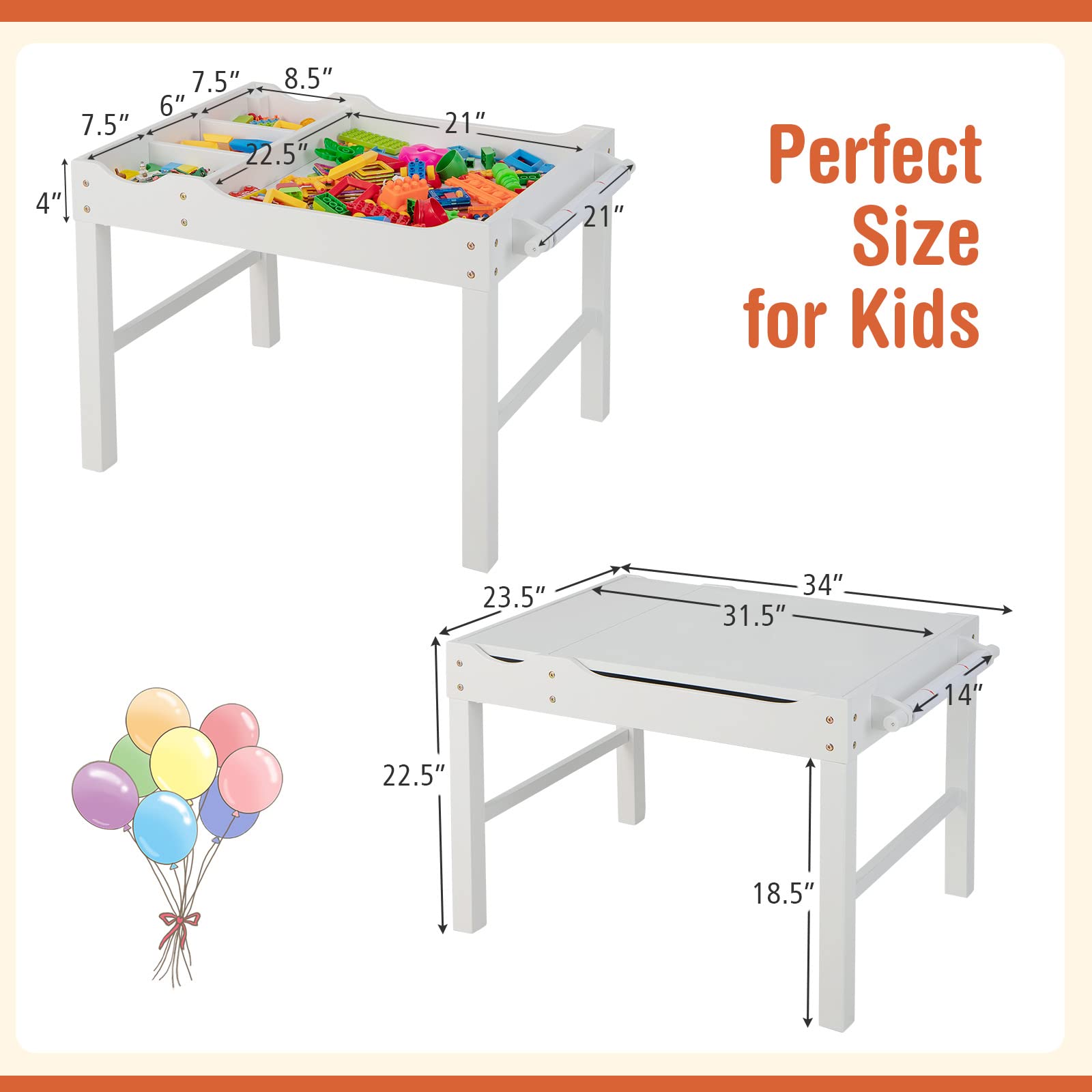 Costzon Kids Activity Table - 3-in-1 Wooden Building Block Desk with Storage, Paper Roll & Reversible Top for Toddlers | Arts & Crafts, Drawing, Reading & Play | Perfect Gift for Boys & Girls (White) - Ideal for Preschool Learning, Creative Play & Home Classroom Activities