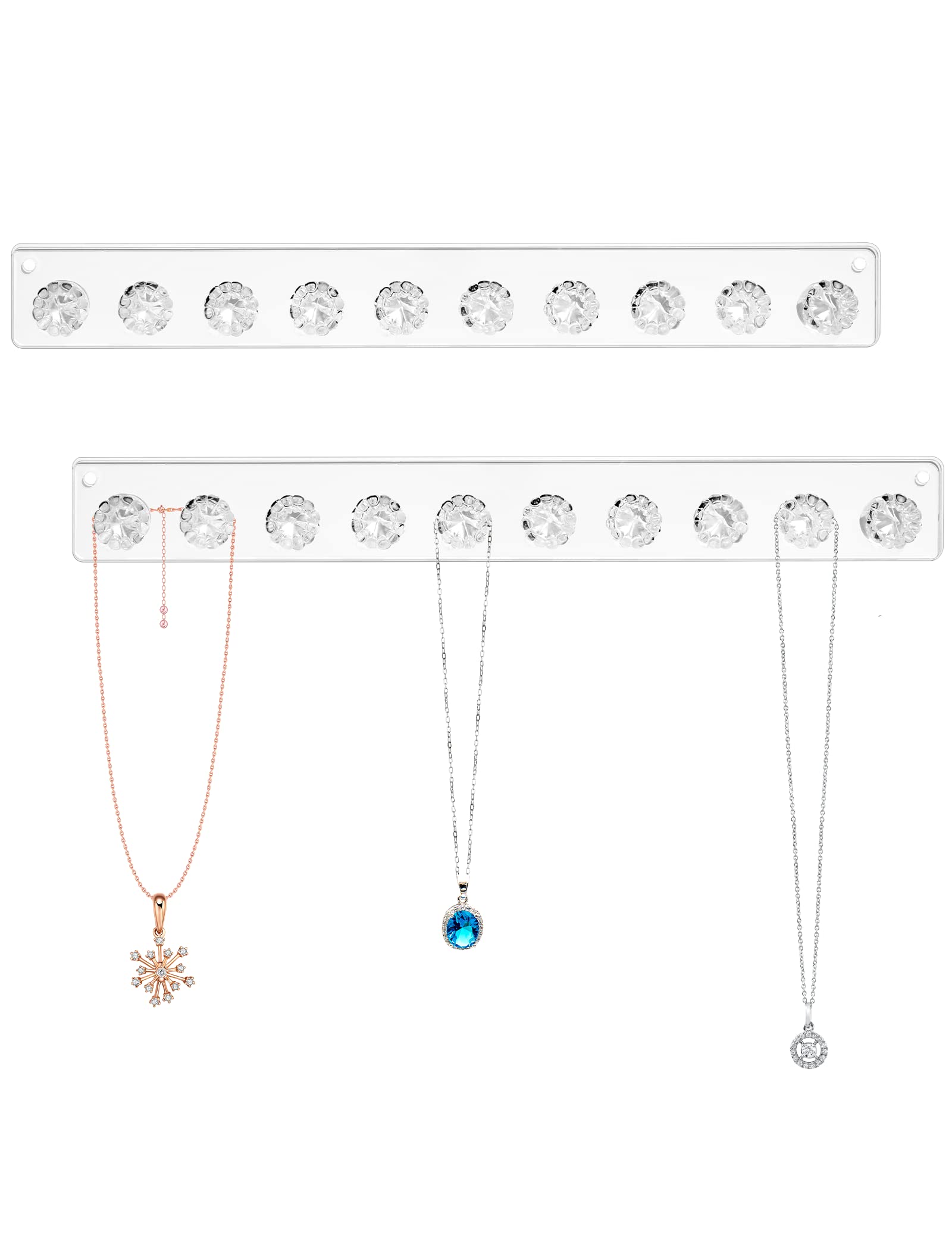 Zreal Acrylic Necklace Holder & Wall Jewelry Organizer - 10 Seashell-Shaped Hooks for Necklaces, Bracelets & Earrings (2-Pack Clear) - Perfect for Bedroom, Bathroom & Closet Organization