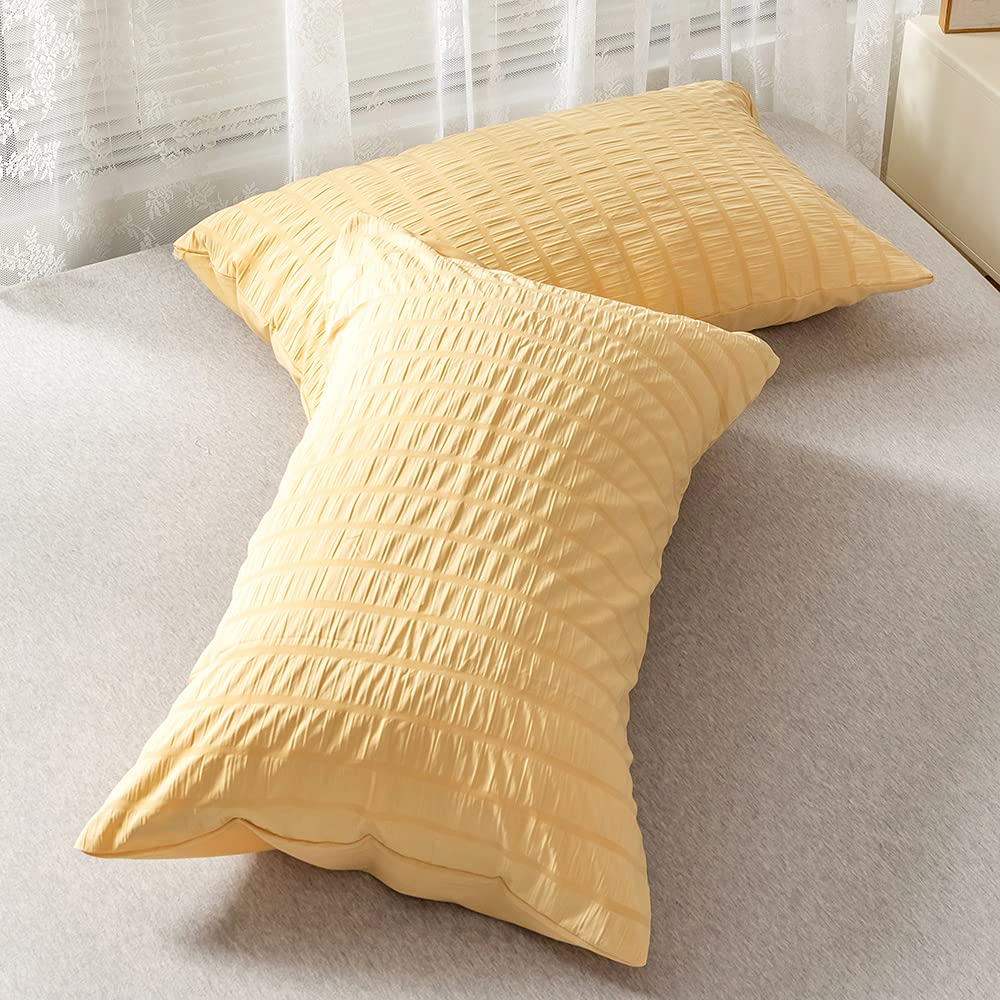 Boho Stripe Textured Duvet Cover Set King Size - Ultra Soft Farmhouse Comforter Cover with Zipper & 2 Pillowcases - Yellow Bohemian Bedding for Cozy Bedroom Decor