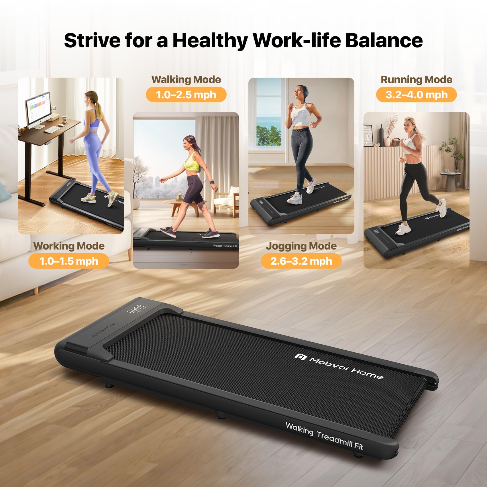 Compact Under Desk Treadmill with Remote Control - Mobvoi Walking Pad for Home & Office Use, 265 LBS Capacity, Portable & Easy Storage - Perfect for Walking, Jogging & Workstation Fitness