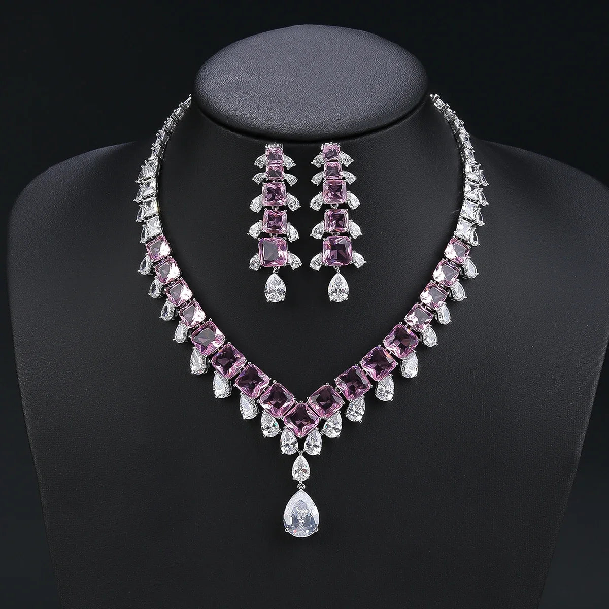 2pcs Luxury Zirconia Bridal Jewelry Set for Women - Crystal Wedding Necklace & Earrings Gift Set (CN11268) | Perfect for Dubai, Nigeria Weddings & Party Occasions