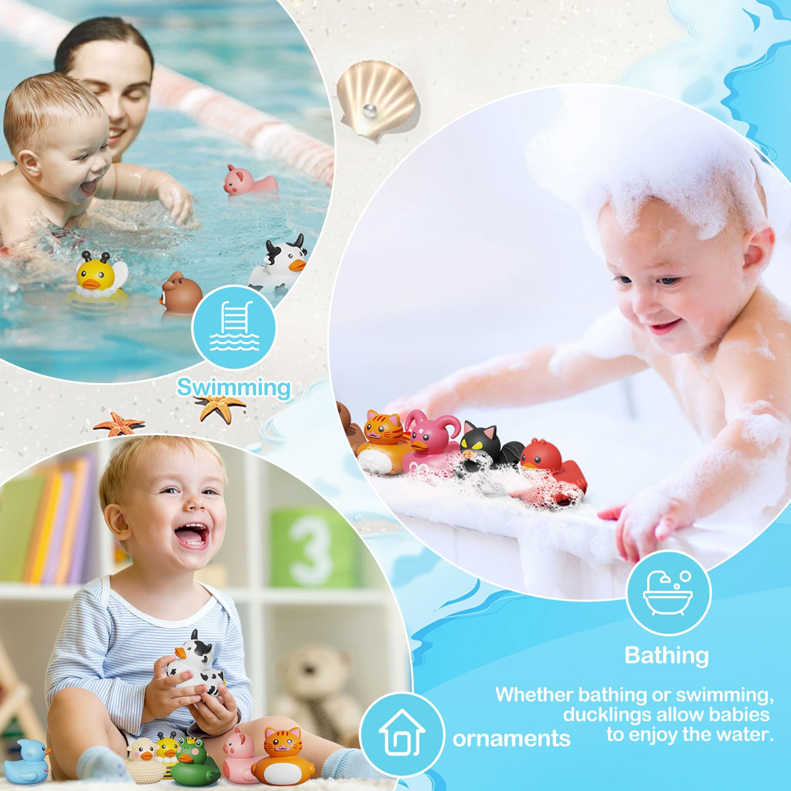 12PCS Rubber Duck Bath Toys for Toddlers - No Hole Bathtub & Pool Toys for Babies 18+ Months - Fun Water Play for Bath Time, Swimming & Sensory Development