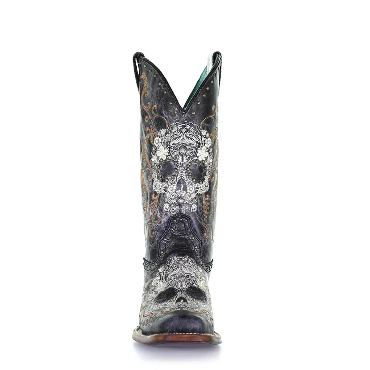 Z5005 Women's Western Cowgirl Leather Boots with Black Skull Design - Stylish & Comfortable for Rodeo, Country Dancing & Everyday Wear