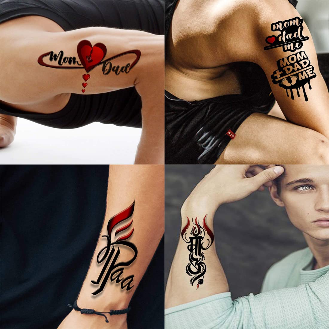 Temporary Tattoo Stickers - Pack of 4 Red Heart Infinity Designs (2x4 Inch) for Men & Women | Perfect for Parties, Festivals & Body Art Expression