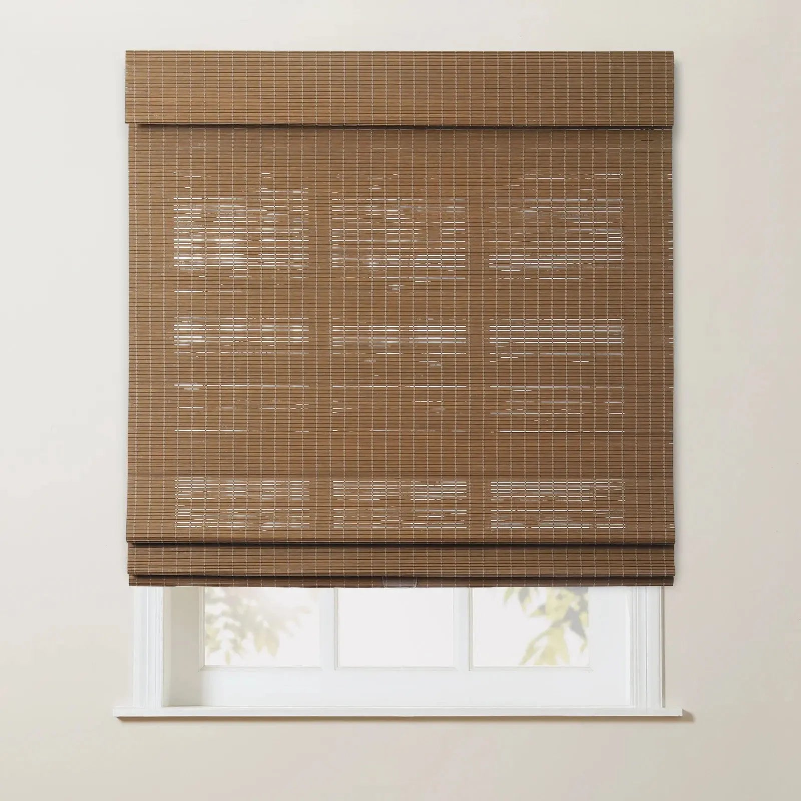 Sybil Bamboo Roman Shade - Light Filtering Window Treatment for Living Room & Bedroom - Almond Color Natural Wood Blinds