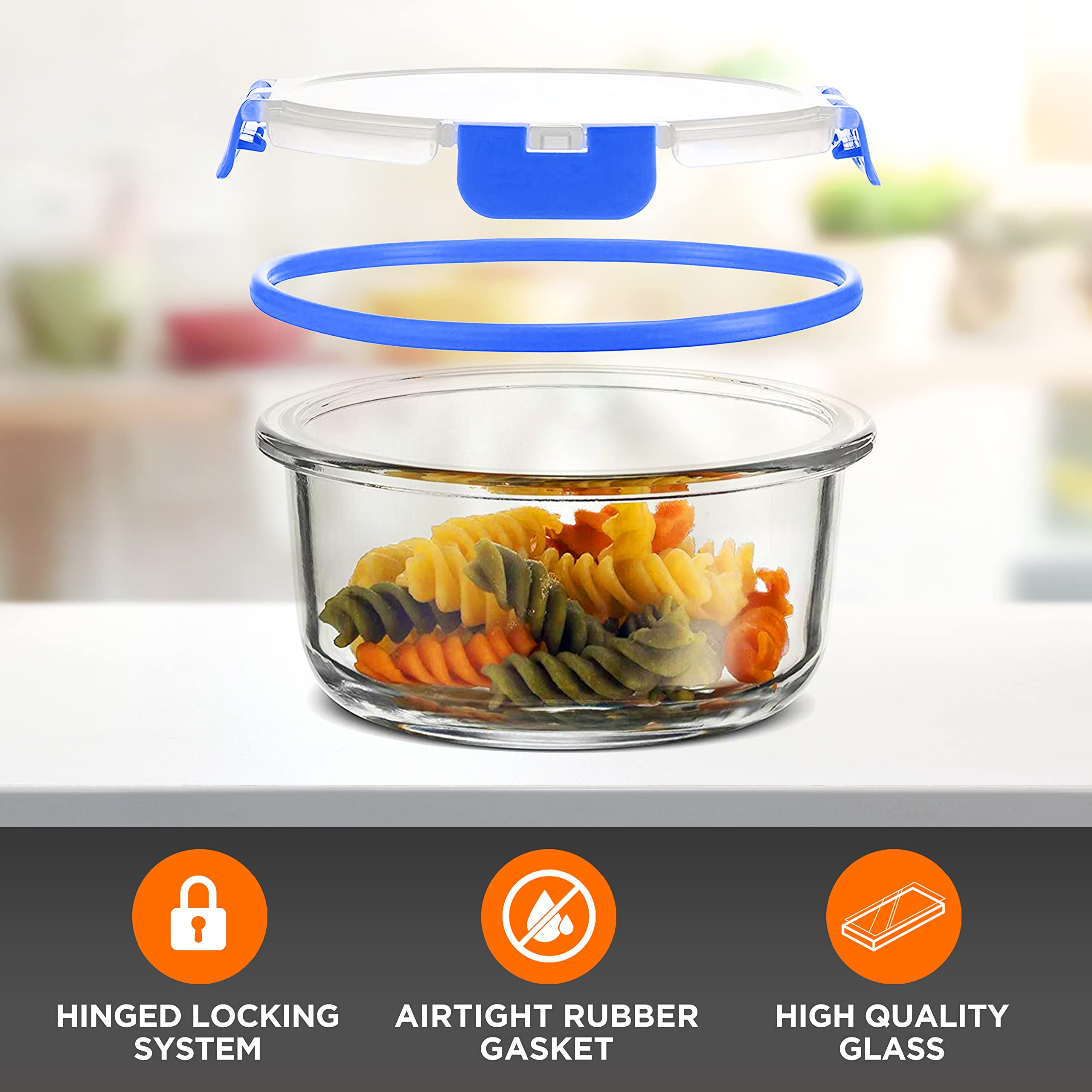SereneLife 24-Piece Glass Food Storage Containers Set with Airtight Lids - 12 Pack Meal Prep Containers for Lunch, Kitchen & Pantry Organization - Leakproof, Freezer & Dishwasher Safe - Blue - Perfect for Meal Prepping, Leftovers & Office Lunches