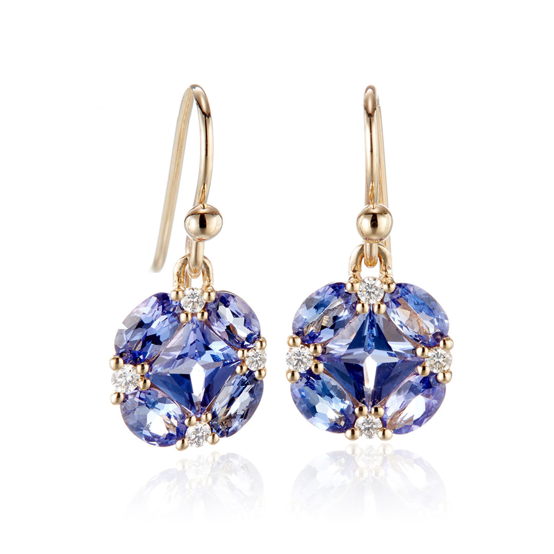 Exquisite Tanzanite & Diamond Quadrille Drop Earrings for Women – Perfect for Weddings, Parties & Special Occasions