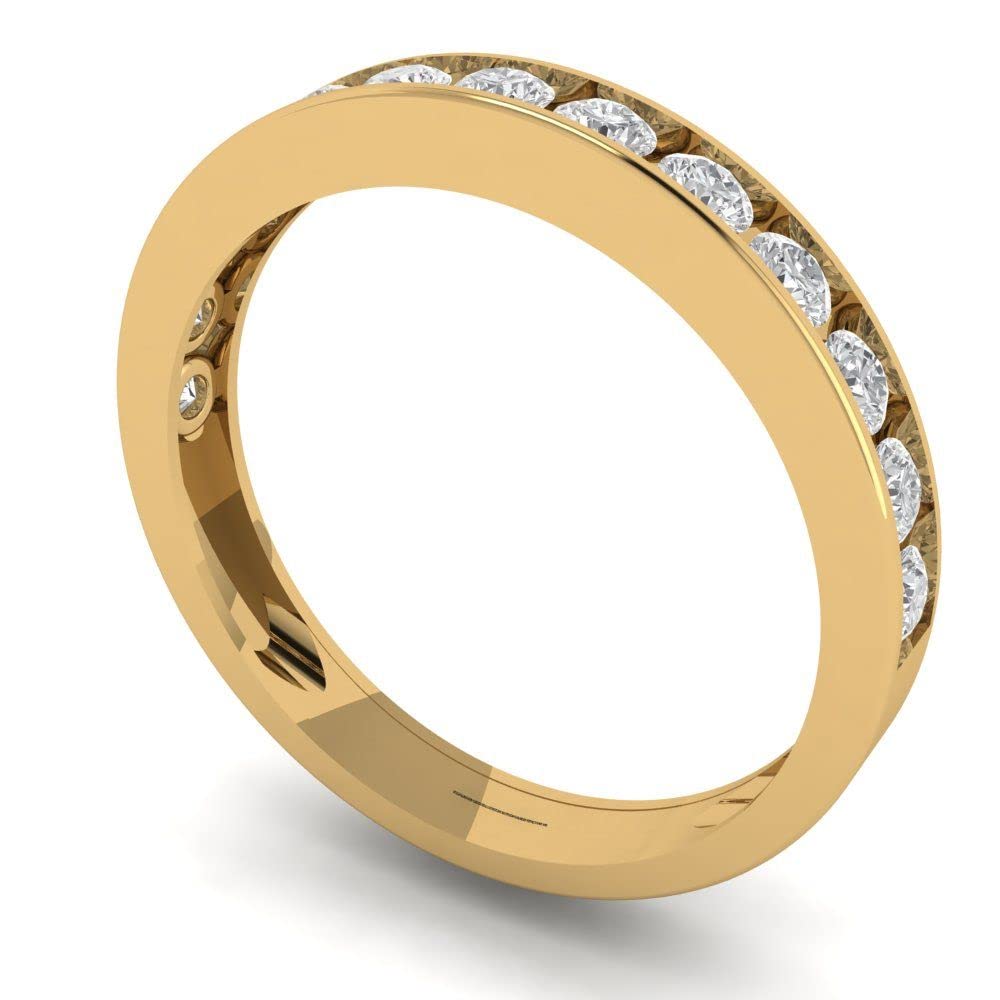 0.39 Carat Brilliant Round Cut Clear Simulated Diamond 14K Yellow Gold Stackable Wedding Band Ring - Perfect for Anniversary Gifts, Bridal Jewelry & Everyday Stacking