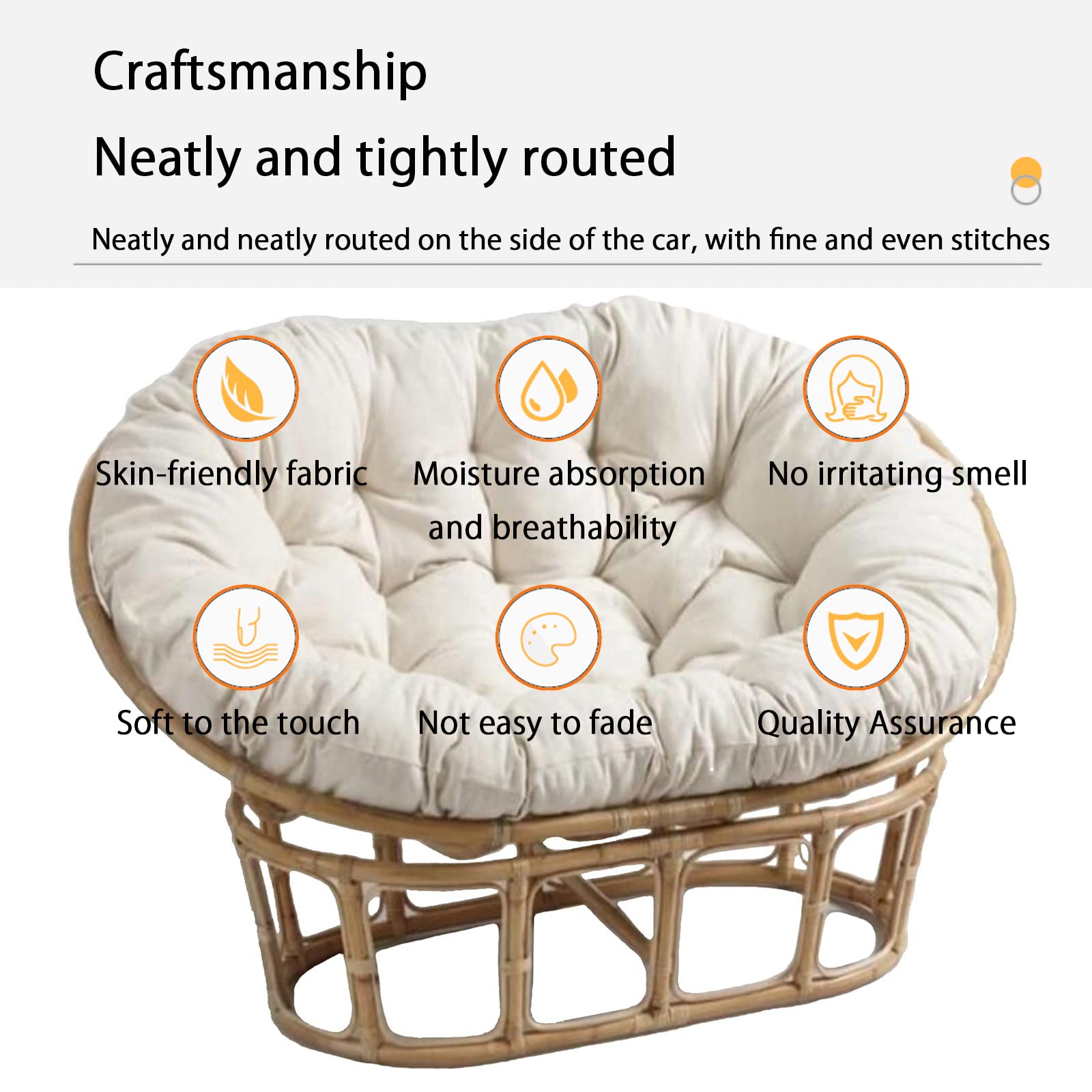 Waterproof Papasan Chair Cushion with Ties - 67 x 47 Inch Gray Rattan Swing Chair Pad for Indoor/Outdoor Use - Perfect for Patio, Garden, Sunroom & Relaxation Spaces