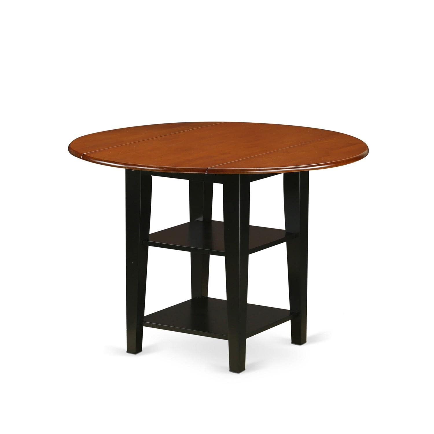 East West Furniture SUKE5-BCH-W 5-Piece Round Kitchen Dining Set with Drop Leaf Table & 4 Chairs, 42x42 Inch, Black & Cherry - Perfect for Small Spaces, Breakfast Nooks & Cozy Family Meals