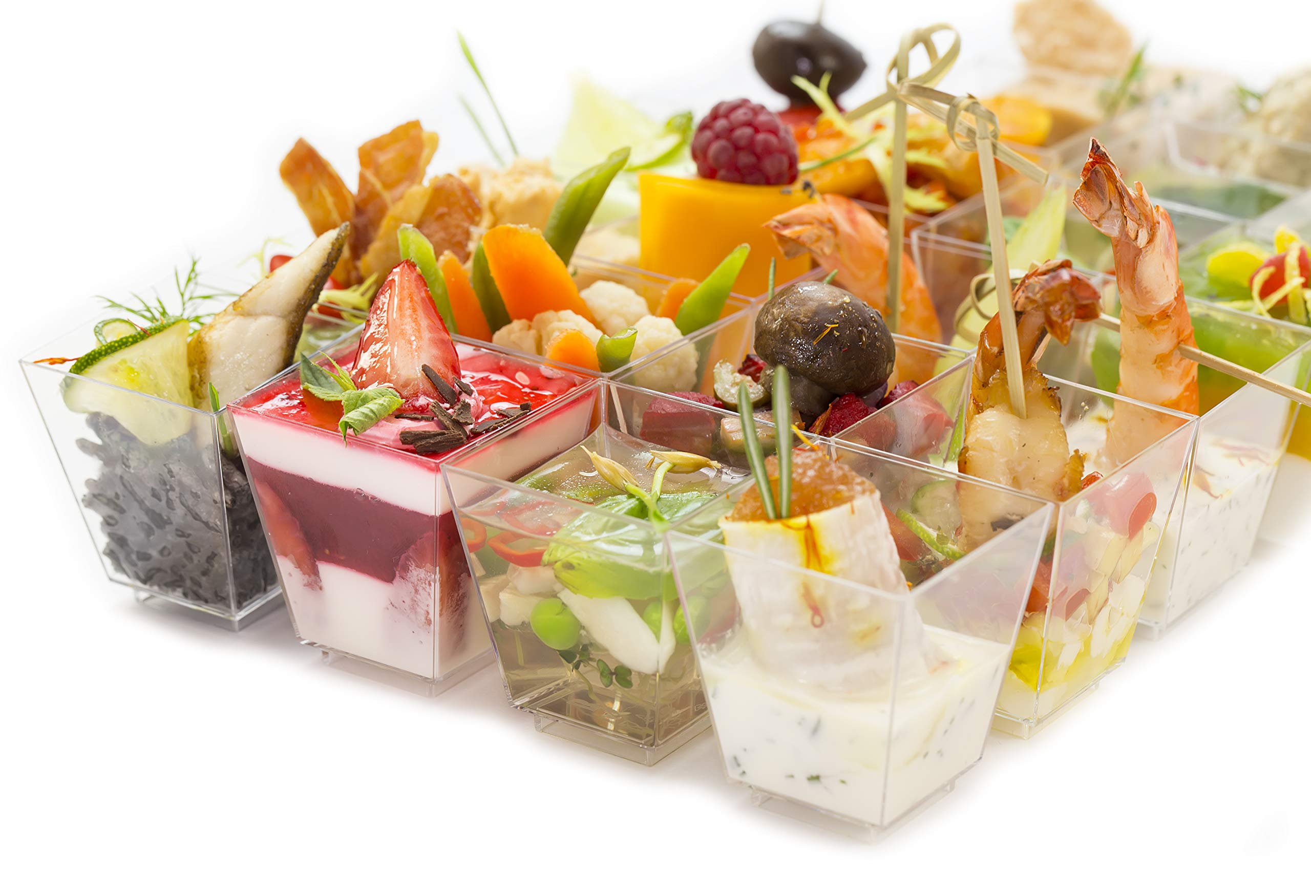 5.5 oz Clear Square Plastic Dessert Cups - 350 Count with Spoons - Disposable or Reusable Appetizer, Parfait & Tasting Cups for Parties, Catering & Events - Perfect for Ice Cream, Yogurt, Salads & Snacks