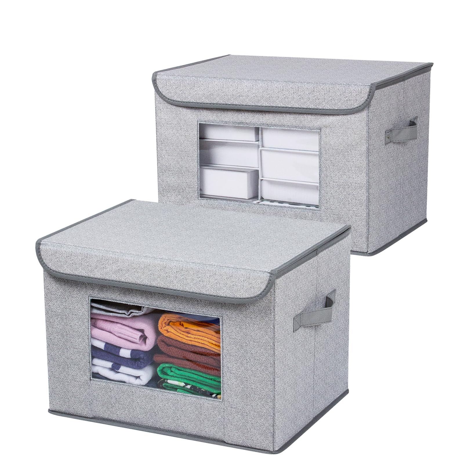 Univivi 2-Pack Large Fabric Collapsible Storage Bins with Lids - Foldable Closet Organizer Boxes for Bedroom, Home & Office (17x12x12 Inches, Gray) | Perfect for Clothes, Toys, Blankets & Seasonal Storage