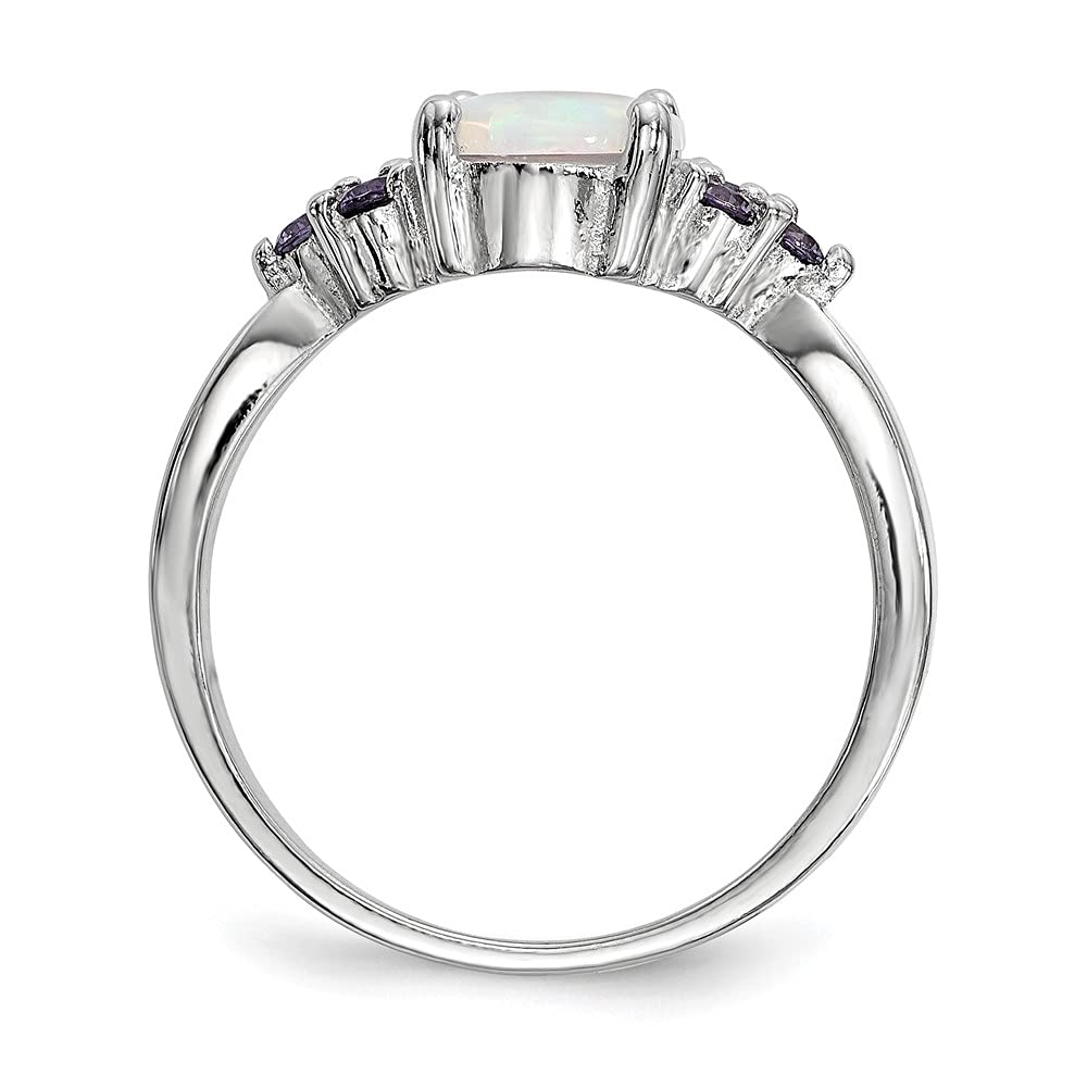 925 Sterling Silver Oval Lab-Created Opal & Purple Cubic Zirconia Ring for Women | Elegant Fine Jewelry Gift for Her | Perfect for Anniversaries, Birthdays & Special Occasions