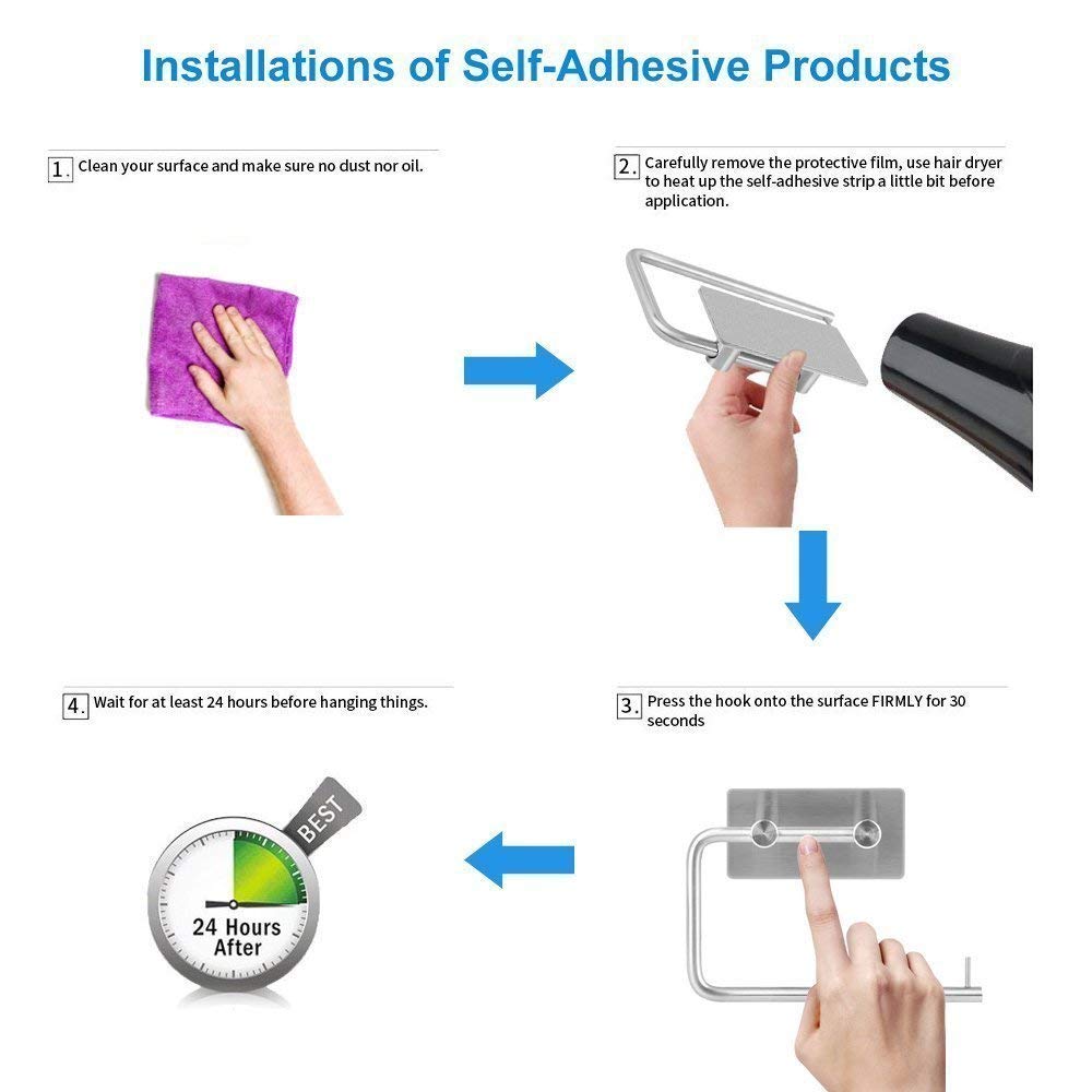 Stainless Steel Self-Adhesive Toilet Paper Holder - Wall Mounted Tissue Roll Hanger & Towel Dispenser for Bathroom, Kitchen, RV, Office (Easy Installation, No Drilling) - Perfect for Small Spaces & Home Organization