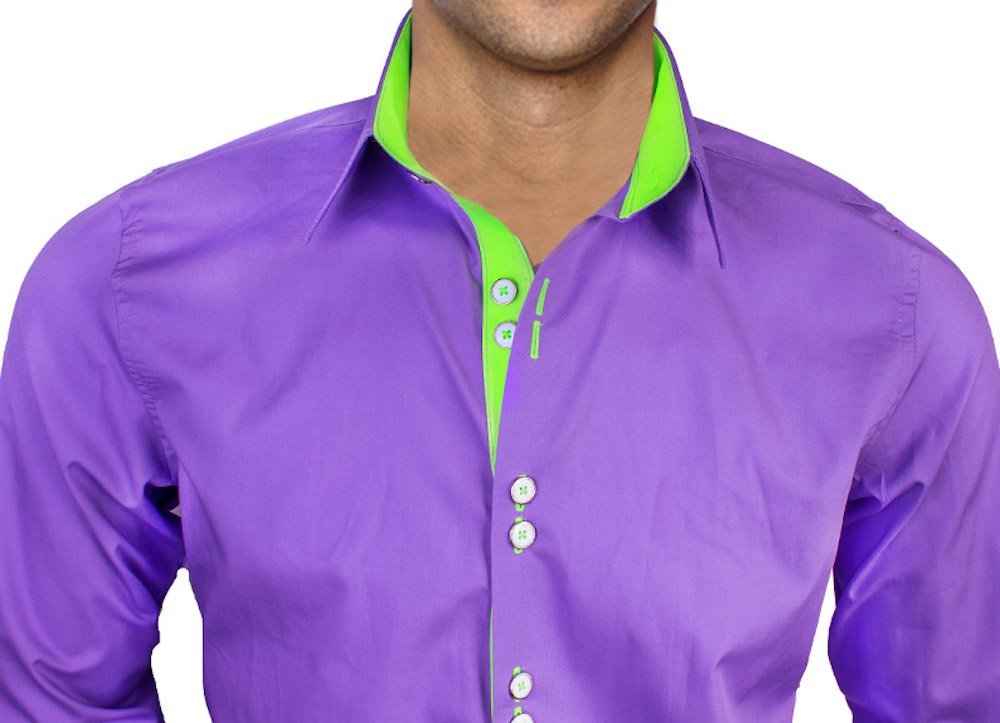 Stylish Purple and Neon Green Designer Dress Shirts for Men | Premium Quality Made in USA | Perfect for Business Meetings, Parties & Special Occasions