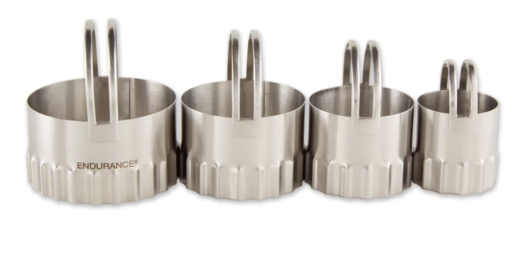 RSVP International Stainless Steel Biscuit Cutters Set of 4 - Round Ripple Edge for Perfect Dough Cutting | Professional Baking Tools with High Handle Arch | Ideal for Cookies, Pastries & Pie Crusts | Easy Nesting Storage for Kitchen Organization