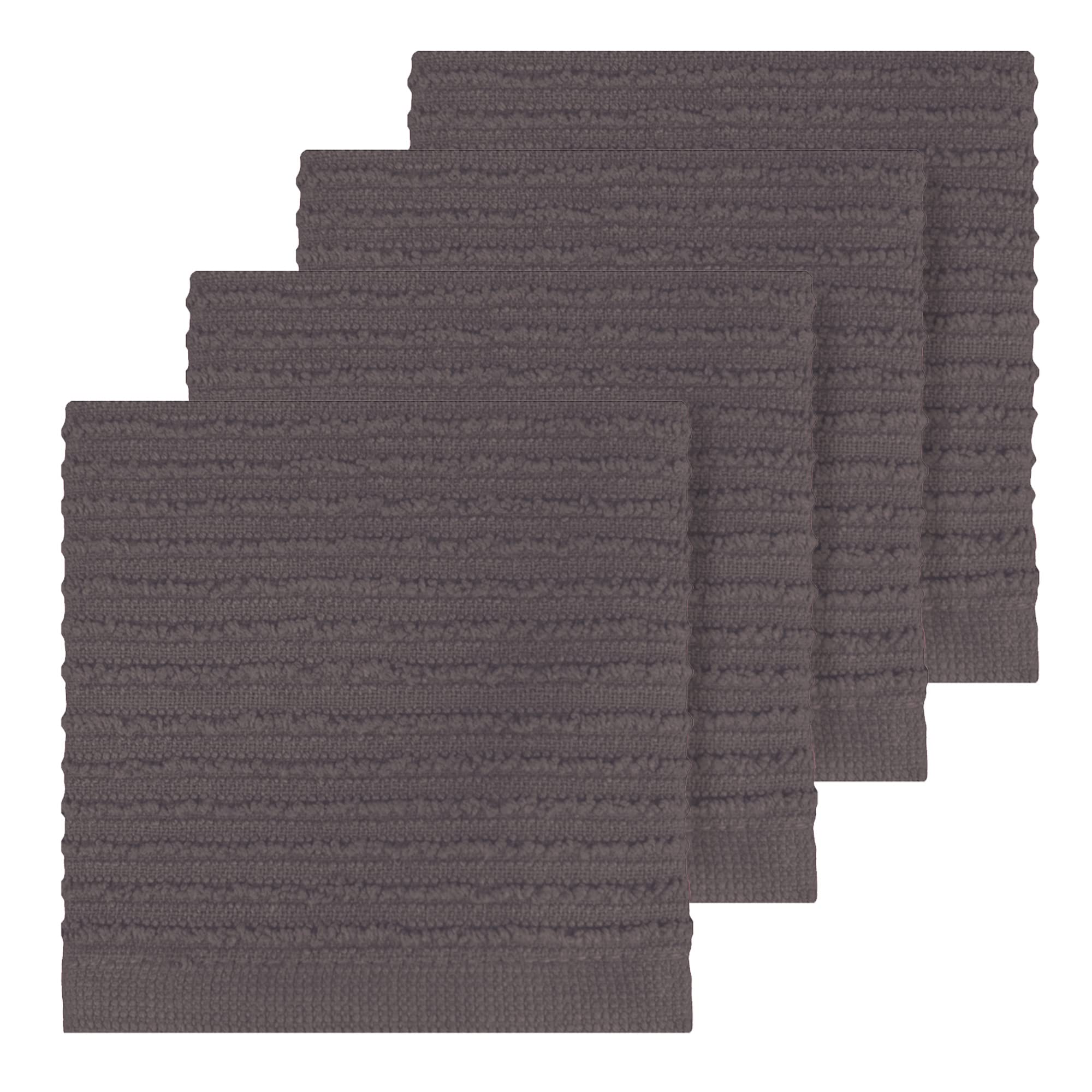 Premium Ridged Terry Cotton Dish Cloths - Super Absorbent Kitchen Towels for Washing & Drying Dishes | Reusable & Machine Washable | Set of 4 | Platinum | Perfect for Daily Dish Cleaning, Counter Wiping & Household Chores