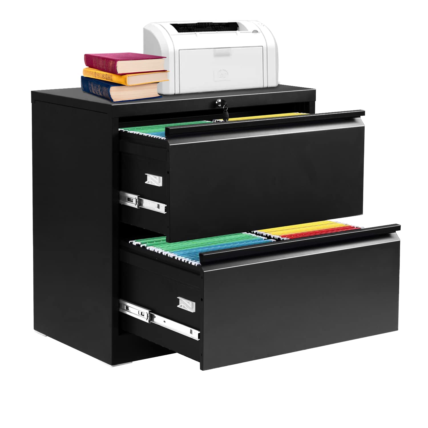 Pataku 2-Drawer Locking Metal File Cabinet for Home Office - Letter/Legal/F4/A4 Size Hanging File Storage - Black Lateral Filing Cabinet for Documents & Folders - Perfect for Office Organization & Secure Storage