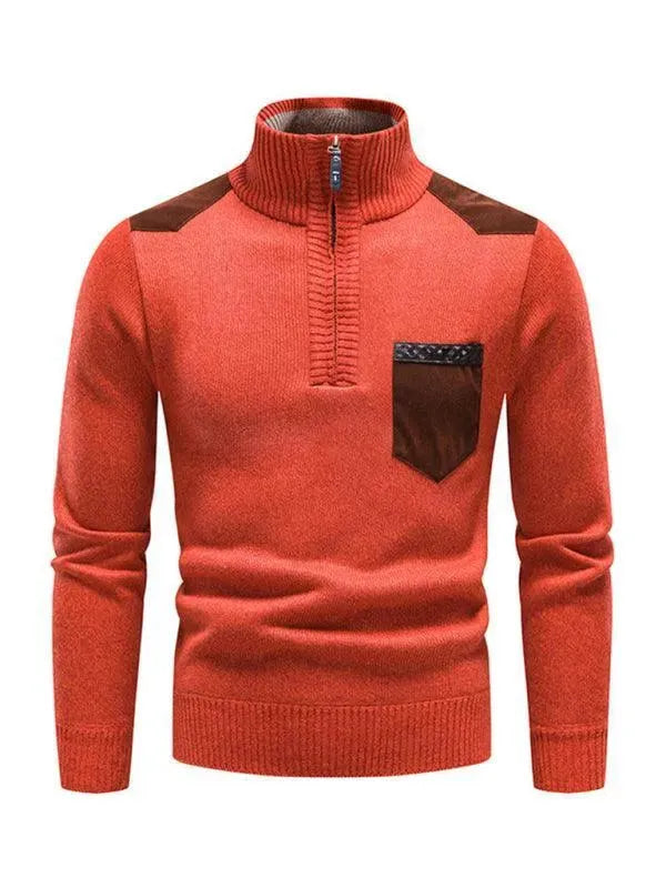 Men's Stand-Up Collar Patchwork Zipper Turtleneck Sweater - Winter Fashion for Casual & Business Wear