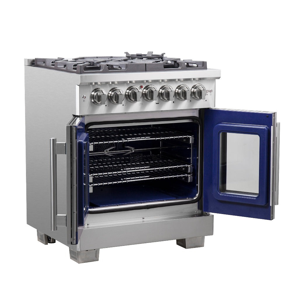 Forno Capriasca 30-inch 4.32 cu. ft. French Door Freestanding Dual Fuel Range - Gas Cooktop & Electric Oven in Stainless Steel (FFSGS6387 30) - Perfect for Modern Kitchens & Professional Cooking
