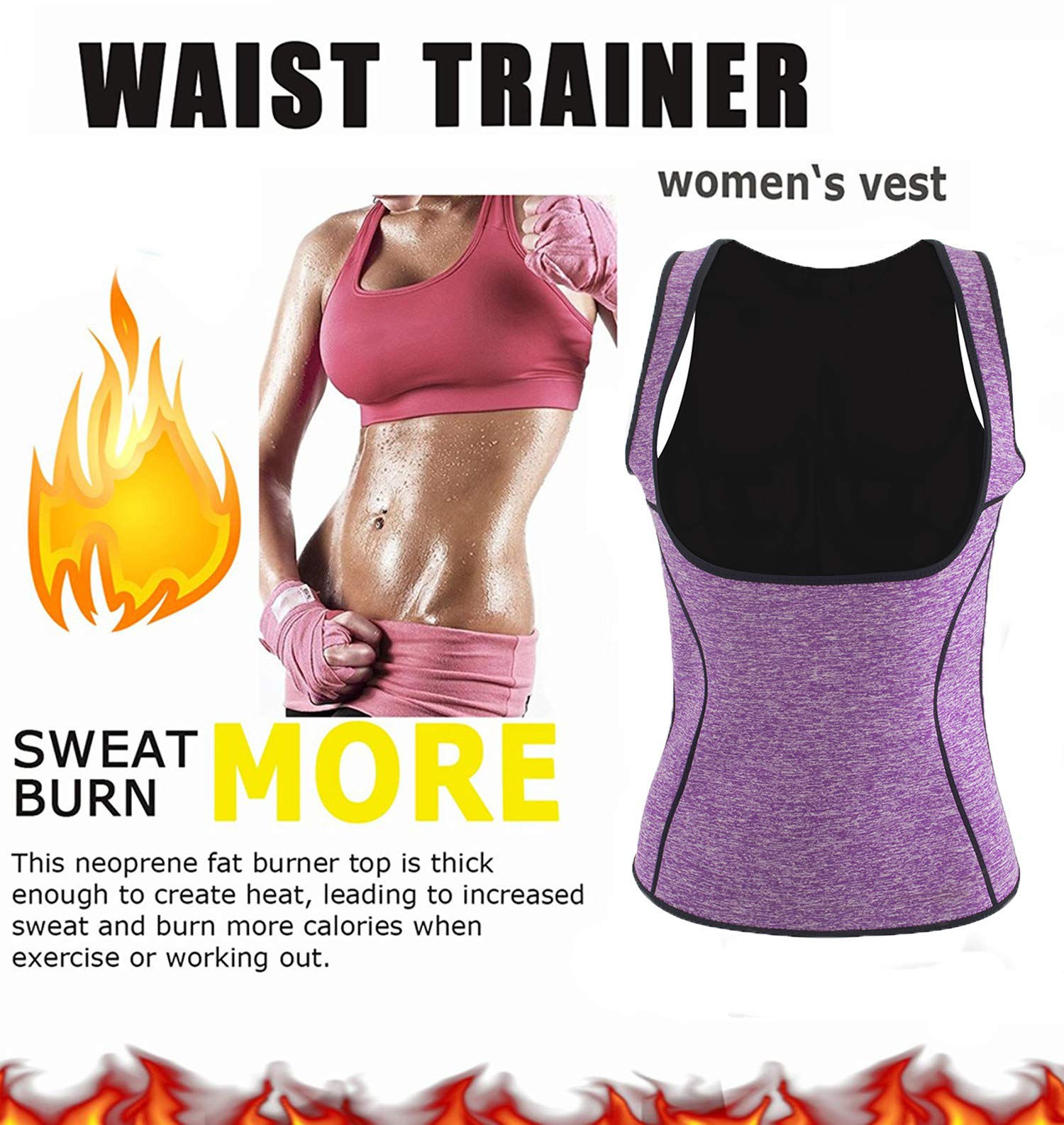 Women's Neoprene Waist Trainer Corset - Sauna Sweat Vest for Weight Loss & Hot Slimming - Tank Top Shirt for Workout, Gym & Body Shaping