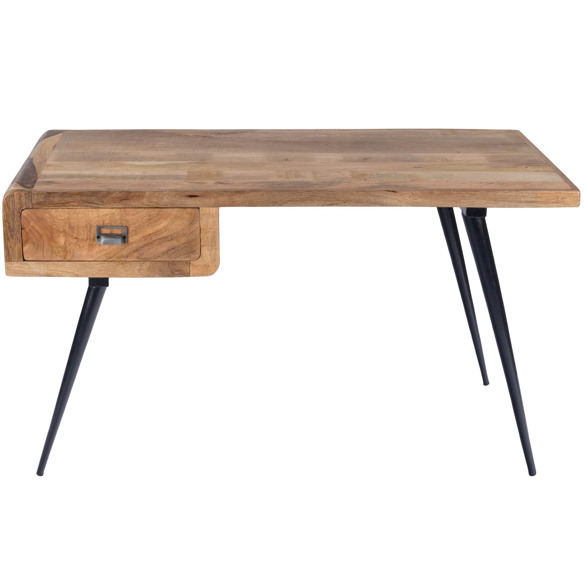 Stylish Mango Wood and Iron Desk with Black Finish - Modern Home Office Furniture for Work & Study | Durable Natural Wood & Metal Writing Desk for Office, Study Room, or Workspace