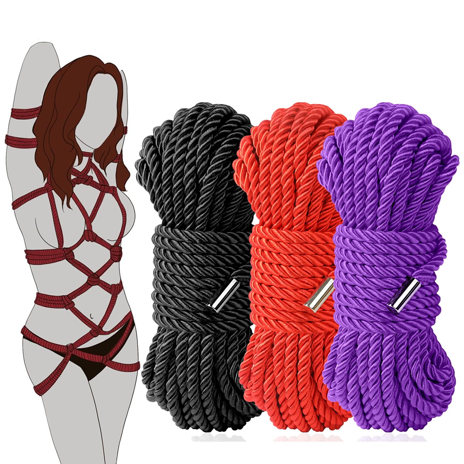 Premium BDSM Bondage Shibari Rope Kit - 32ft 8mm Soft Cotton Restraint Set for Couples (3 Colors) | Beginner Friendly Adult Toys for Women & Men | Perfect for Bedroom Play, Sensual Massage & Fetish Exploration