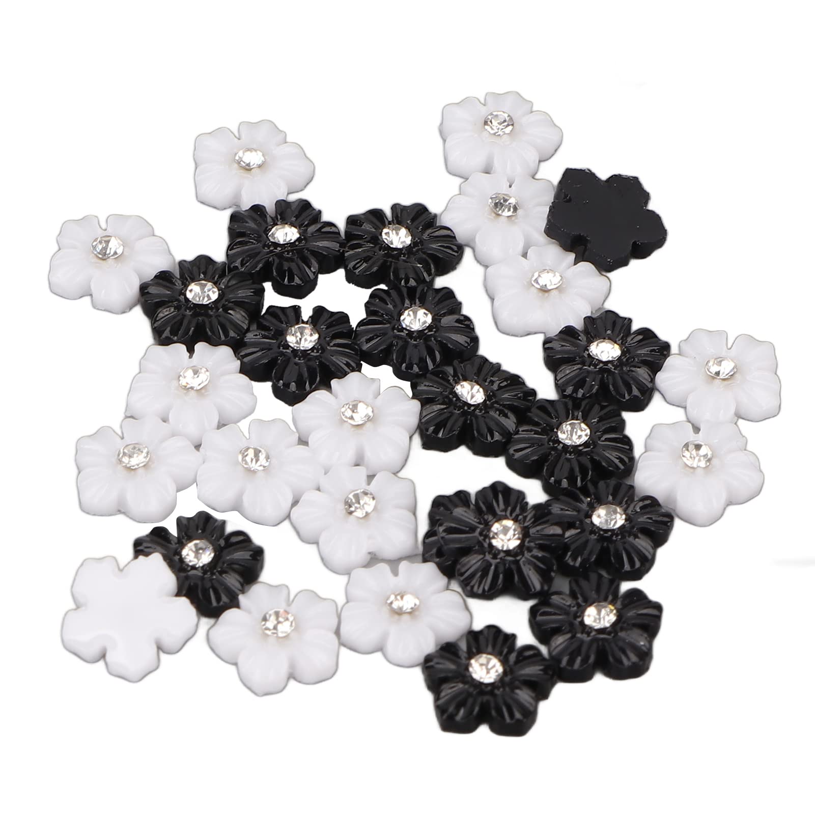 3D Flower Nail Art Decorations - Resin Black & White 5-Petal Nail Stickers for DIY Manicure, Salon Use, Wedding & Party Nail Designs - Perfect for Home, Professional Performances and Special Occasions