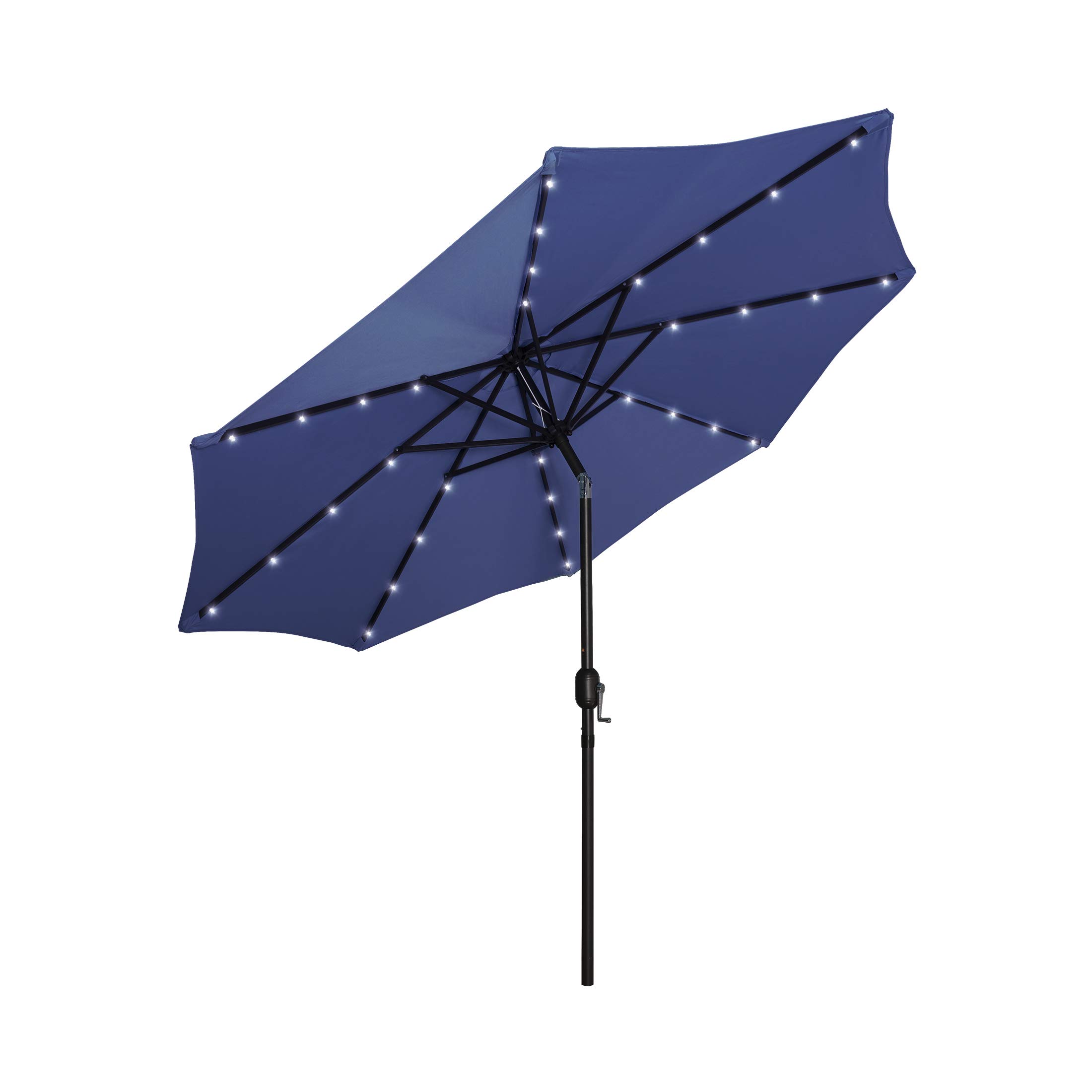 WO Home Furniture 9 Ft Solar Powered LED Lights Outdoor Market Table Umbrella with Sunshade for Patio, Balcony, Deck & Porch - Navy Blue | Weatherproof & Energy Efficient for Outdoor Dining & Relaxation