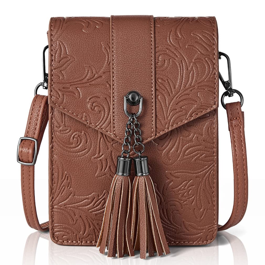 MEITRUE Women's Small Crossbody Phone Purse - Mini Cellphone Wallet Bag with Tassels & Embossed Design for Girls & Ladies | Perfect for Shopping, Travel & Everyday Use