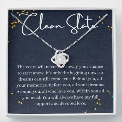 Custom Personalized Clean Slate Necklace - New Beginning Recovery Jewelry for Women, Sobriety Gift with Love Knot Design & Message Card - Perfect for 12-Step Programs, Addiction Recovery & Inspirational Gifts
