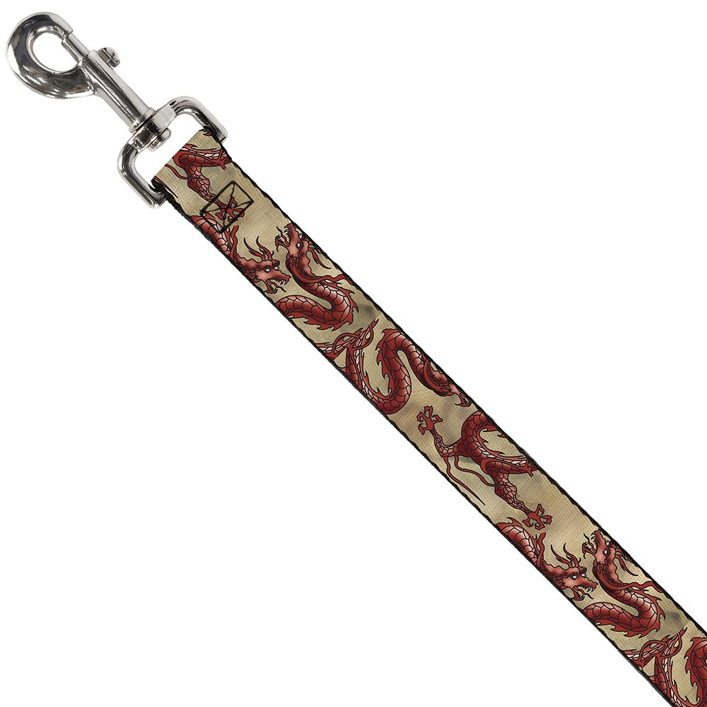 Buckle-Down Pet Leash for Dogs - 4FT Dragon Print Tan Nylon Leash - 1.5 Inch Wide Heavy Duty Dog Walking Lead - Perfect for Daily Walks, Hiking & Outdoor Adventures