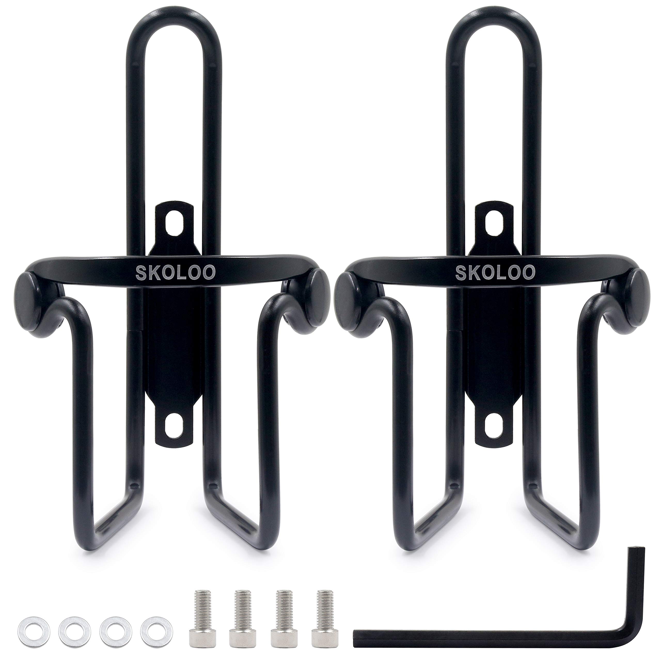 SKOLOO 2 Pack Aluminum Bike Water Bottle Holder - Lightweight Bicycle Water Bottle Cage for Road Bikes, Mountain Bikes & Dirt Bikes (Black) - Perfect for Cycling, Hiking & Outdoor Adventures