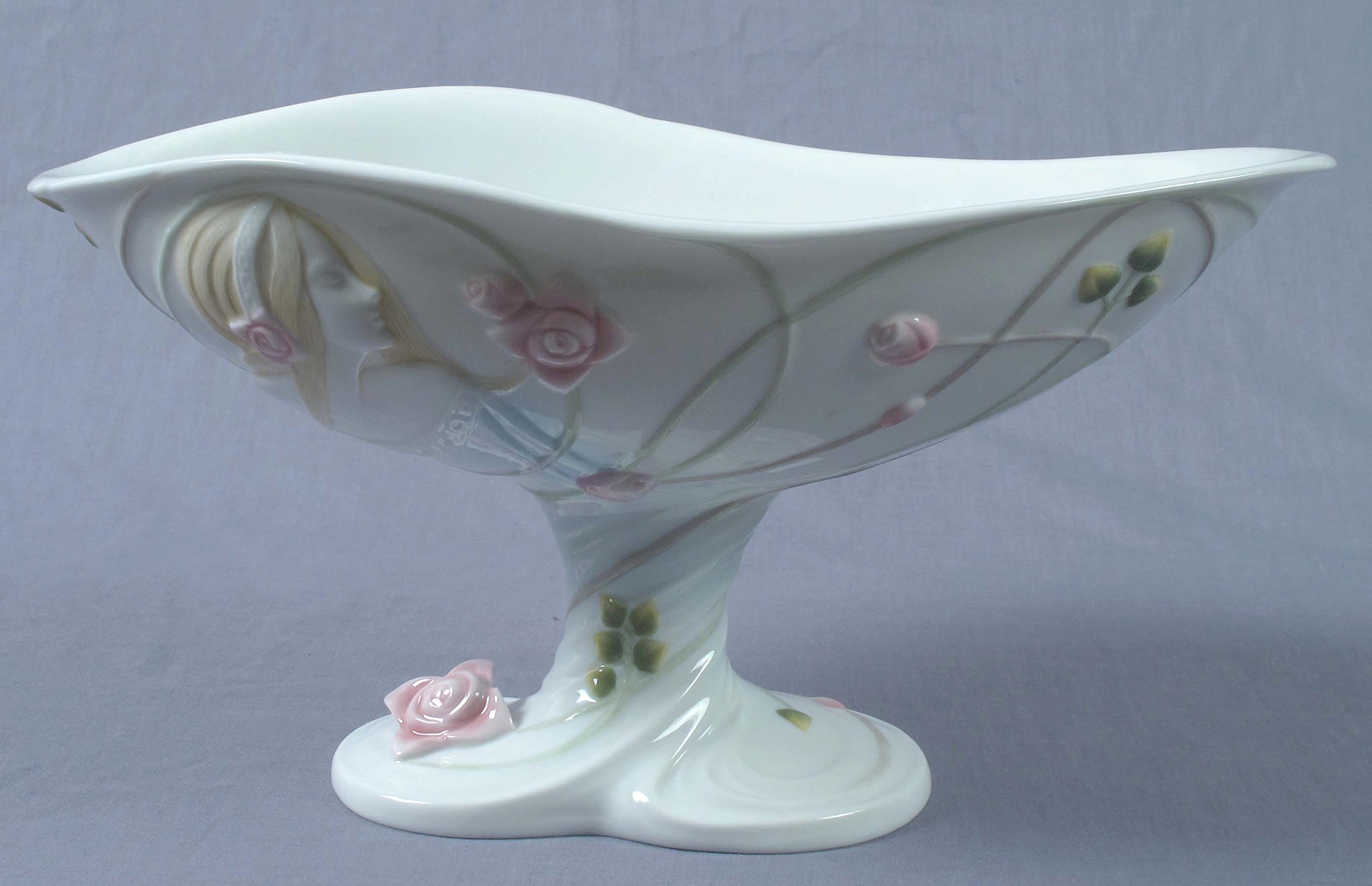 White Porcelain Rose Pedestal Dish with Elegant Scrollwork - AP20311AA by Unicorn Studios | Perfect for Wedding Centerpieces, Home Decor & Gift Giving