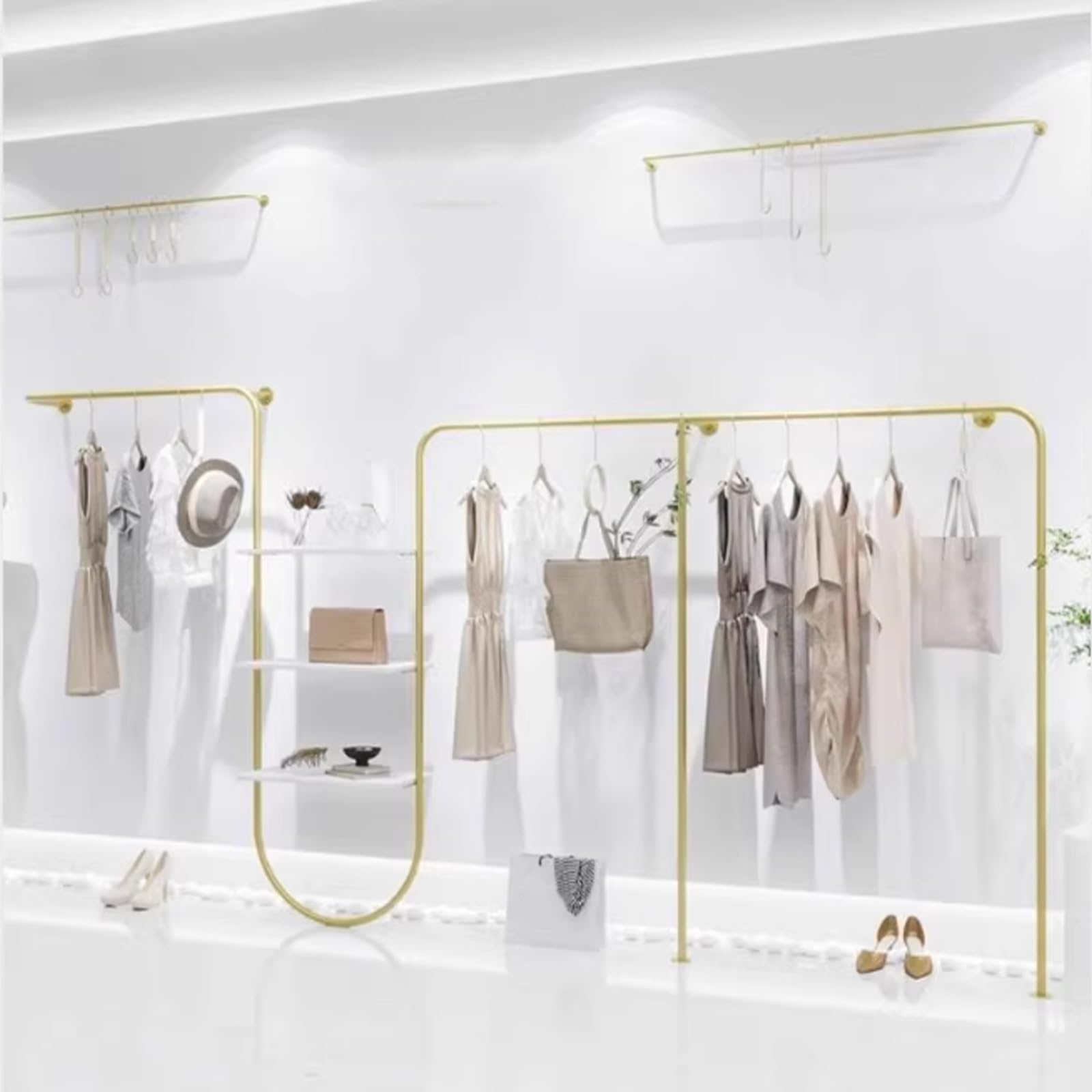 Heavy Duty Wall Mounted Clothes Rack with Shelves - 300x28x160cm Garment Display Stand for Retail Stores, Clothing Storage & Shoe Organization - Perfect for Boutiques, Walk-in Closets & Commercial Spaces