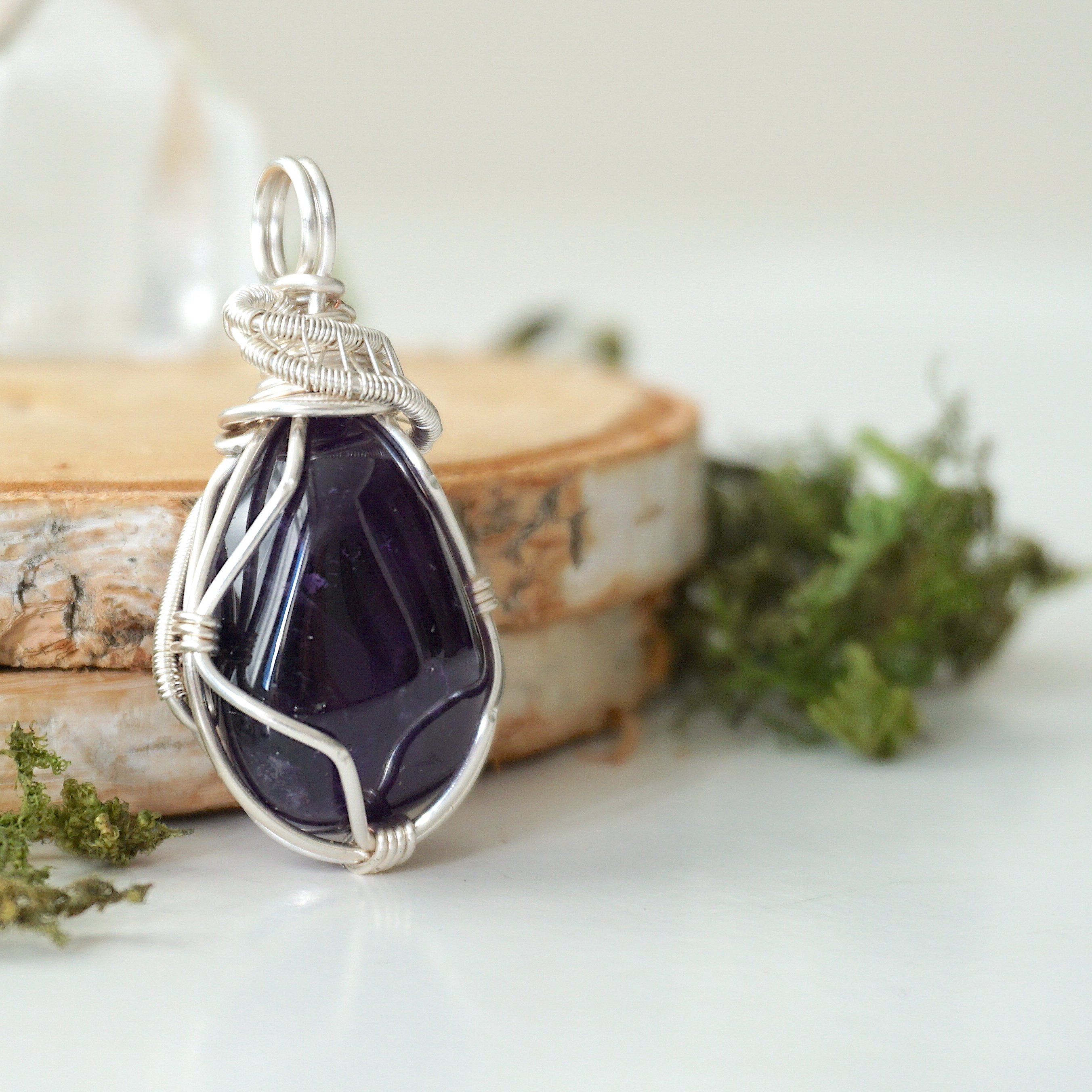 Dark Amethyst Necklace for Women - Sterling Silver Plated Crystal Pendant Jewelry - Perfect for Gifts, Parties & Spiritual Healing