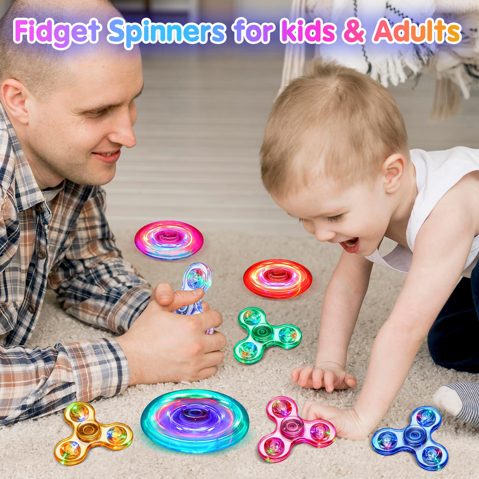LED Light Up Fidget Spinner for Kids - Glow in The Dark Sensory Toys for ADHD, Anxiety Relief - Fun Birthday Gifts, Classroom Prizes & Stocking Stuffers for Boys Girls Ages 4-12 - Perfect for Stress Relief, Focus Improvement and Party Favors
