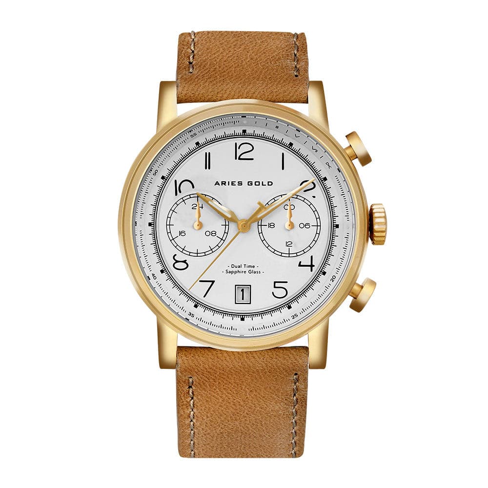ARIES GOLD URBAN JOURNEY G 1025 Men's Brown Leather Strap Watch - Stylish Casual & Business Wear for Everyday Use