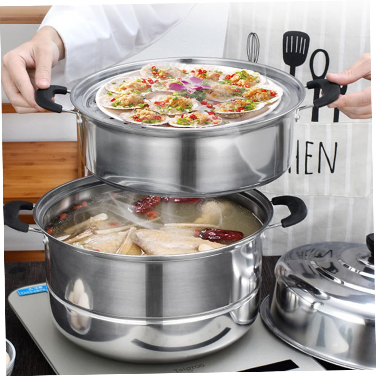 Stainless Steel Stackable Steamer Pot - 3-Layer Steaming Cookware for Soup, Dumplings & Vegetables | Durable & Convenient Kitchen Essential for Home Cooking & Meal Prep