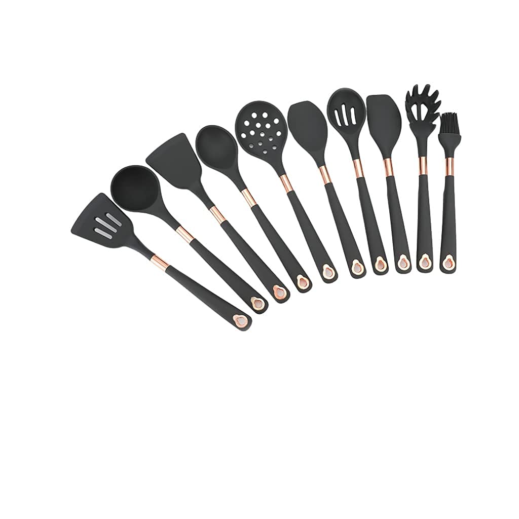 Premium 10-Piece Nonstick Silicone Cooking Utensils Set - Heat Resistant Kitchen Tools for Pots & Pans - Dishwasher Safe Farmhouse Style Utensils - Perfect for Baking, Frying & Everyday Cooking