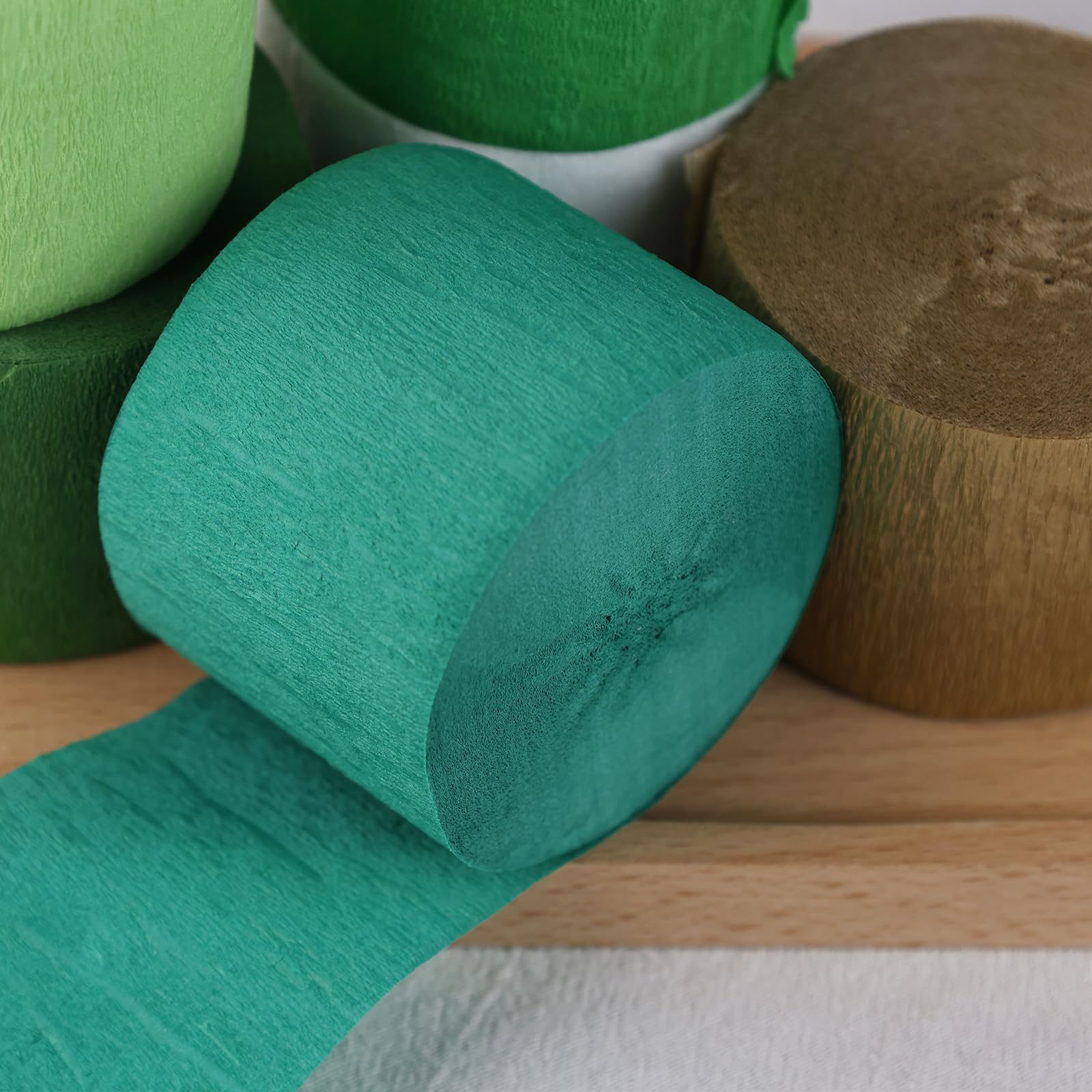 Shindel 6 Rolls Green Crepe Paper Streamers - Thick Decorative Crinkled Paper for Baby Showers, Weddings & St. Patrick's Day Decorations (1.8