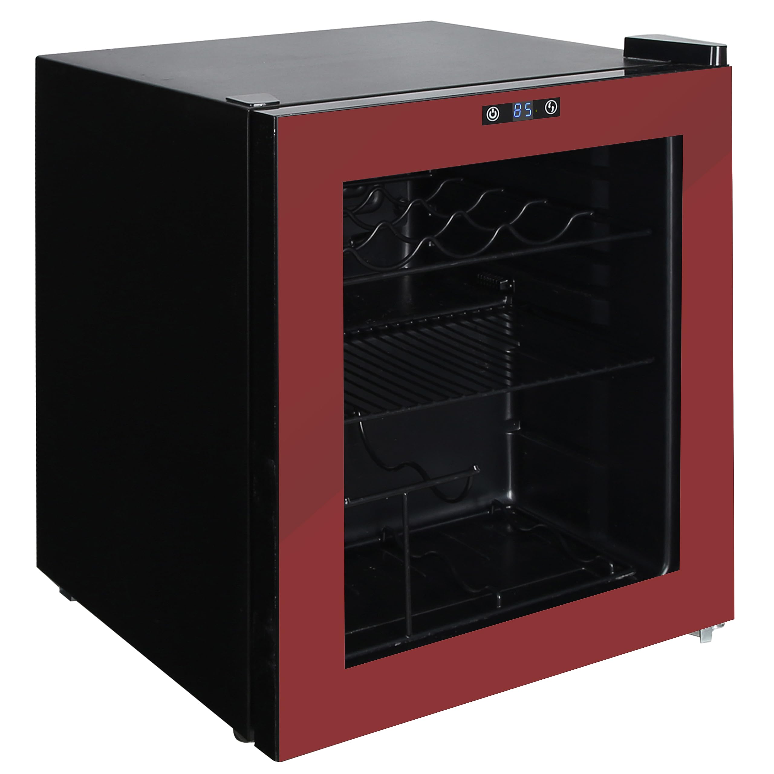 West Bend 15 Bottle/60 Can Beverage Cooler Refrigerator - 1.6 Cu.Ft Freestanding Wine & Beer Fridge with Glass Door, Adjustable Thermostat (17-Inch Wide, Burgundy) - Perfect for Home Bars, Basements & Entertaining Spaces