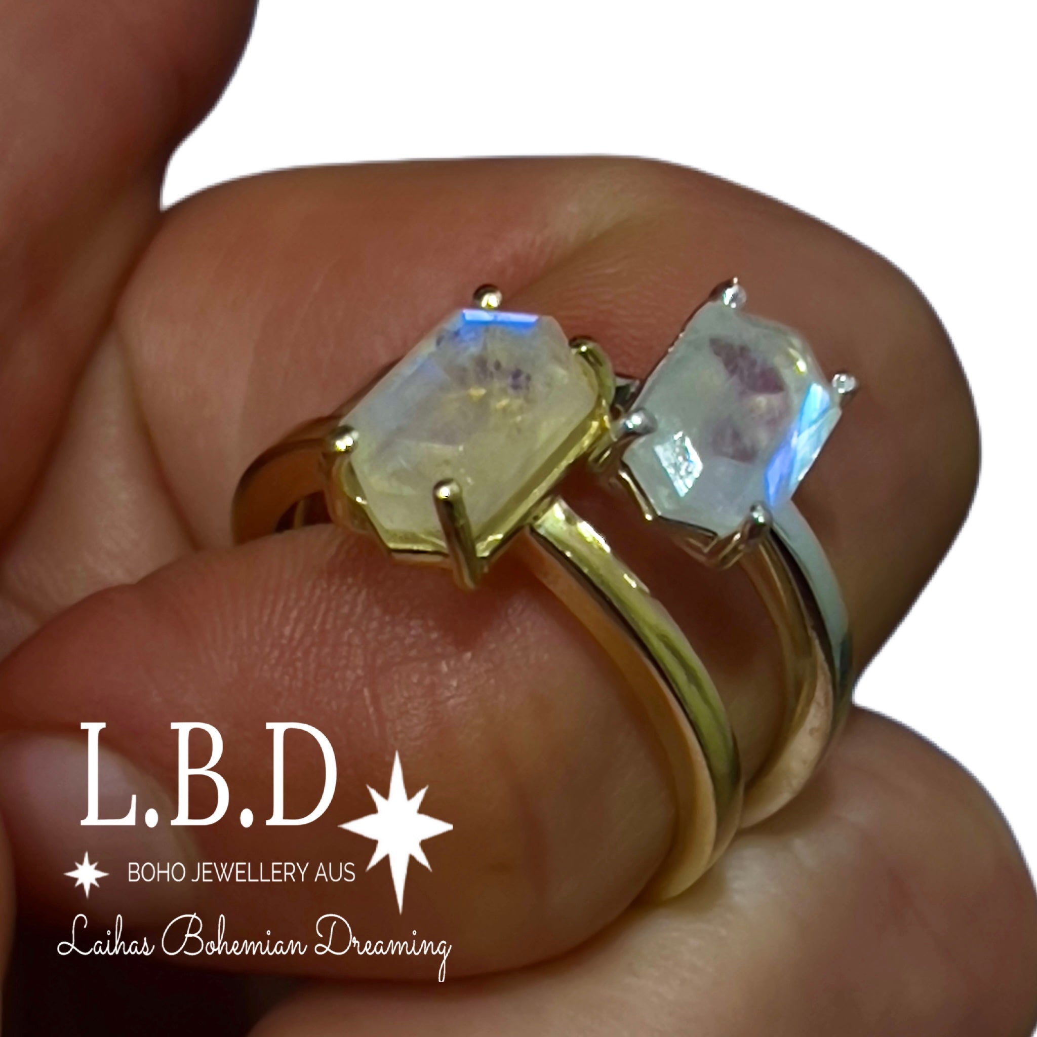 Laihas Mini Hexagon Crystal Moonstone Ring for Women - Elegant Boho Jewelry Gift for Birthday, Anniversary & Everyday Wear