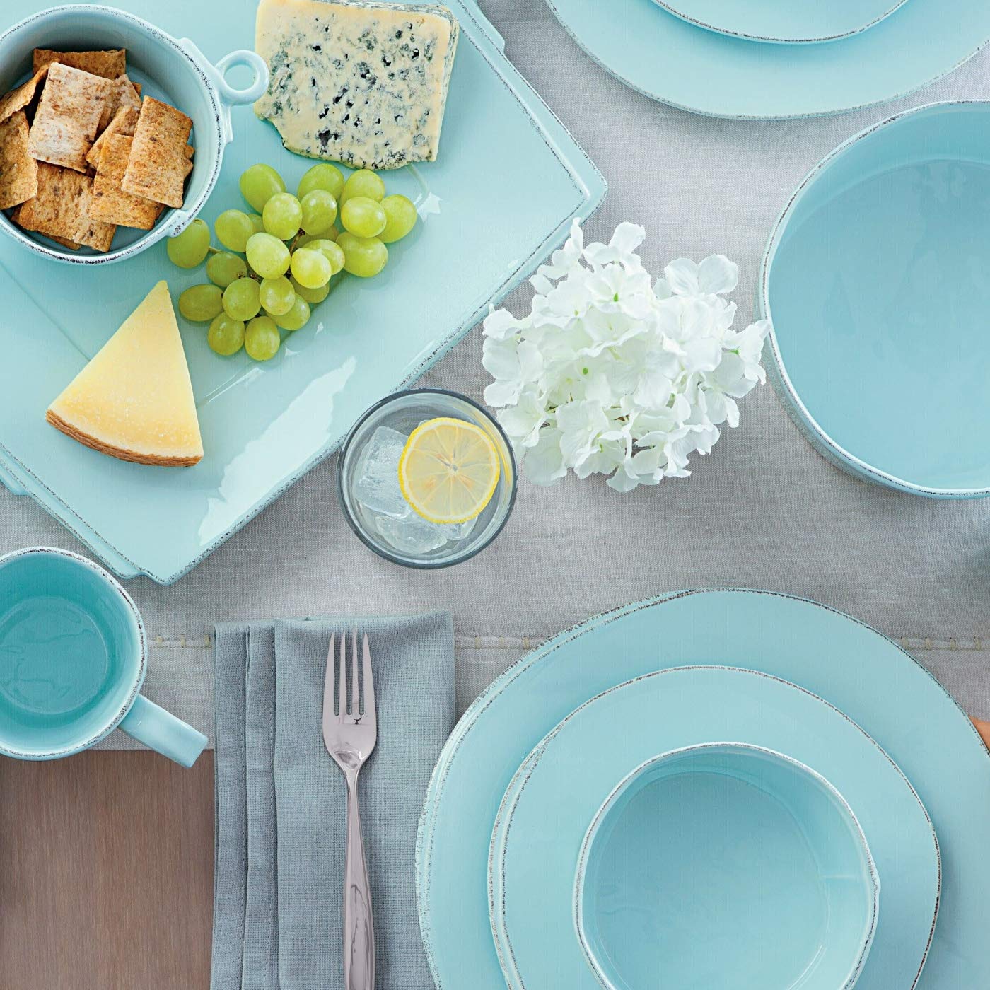 Vietri Lastra Aqua 12 Inch Stoneware Dinner Plate - Handcrafted Ceramic Dinnerware for American Dining, Perfect for Everyday Meals & Special Occasions