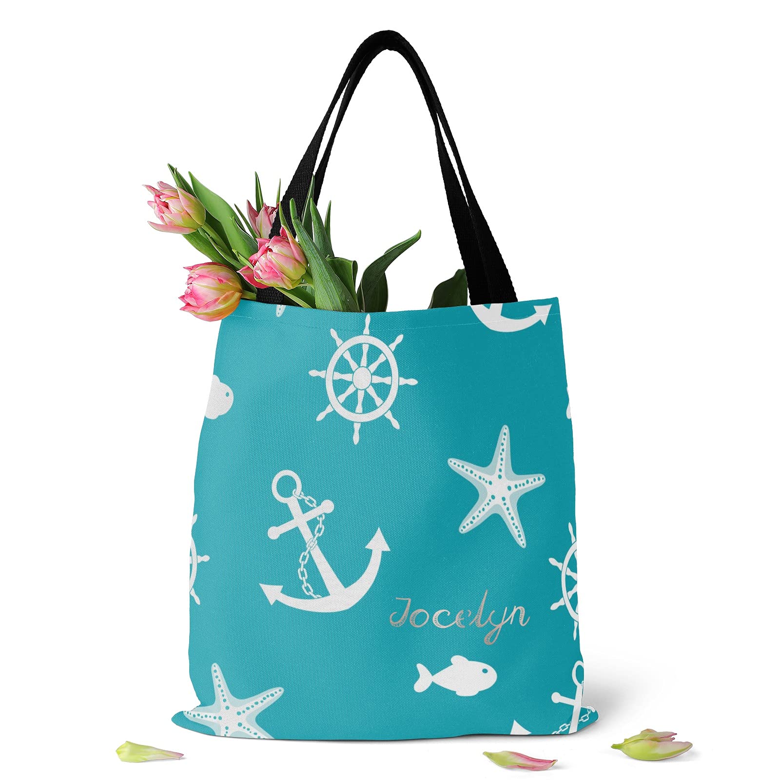 Custom Personalized Name Tote Bag - Vintage Nautical Anchor & Lighthouse Design - Durable Canvas Reusable Shopping & Travel Shoulder Bag - Perfect for Beach Trips, Grocery Shopping & Daily Commute