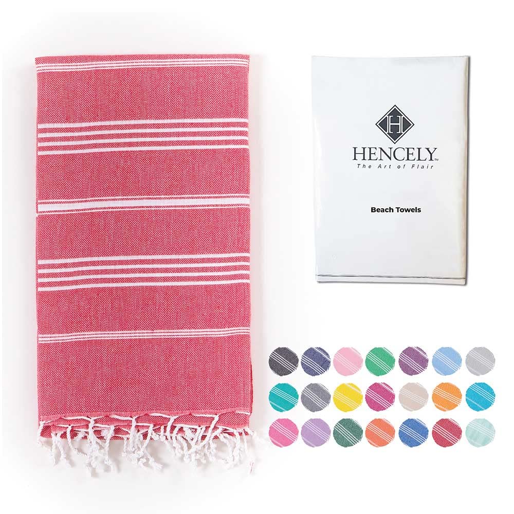 Turkish Beach Towel 37x68 - Quick Dry Sand-Free Cotton for Pool, Beach & Travel (Red)