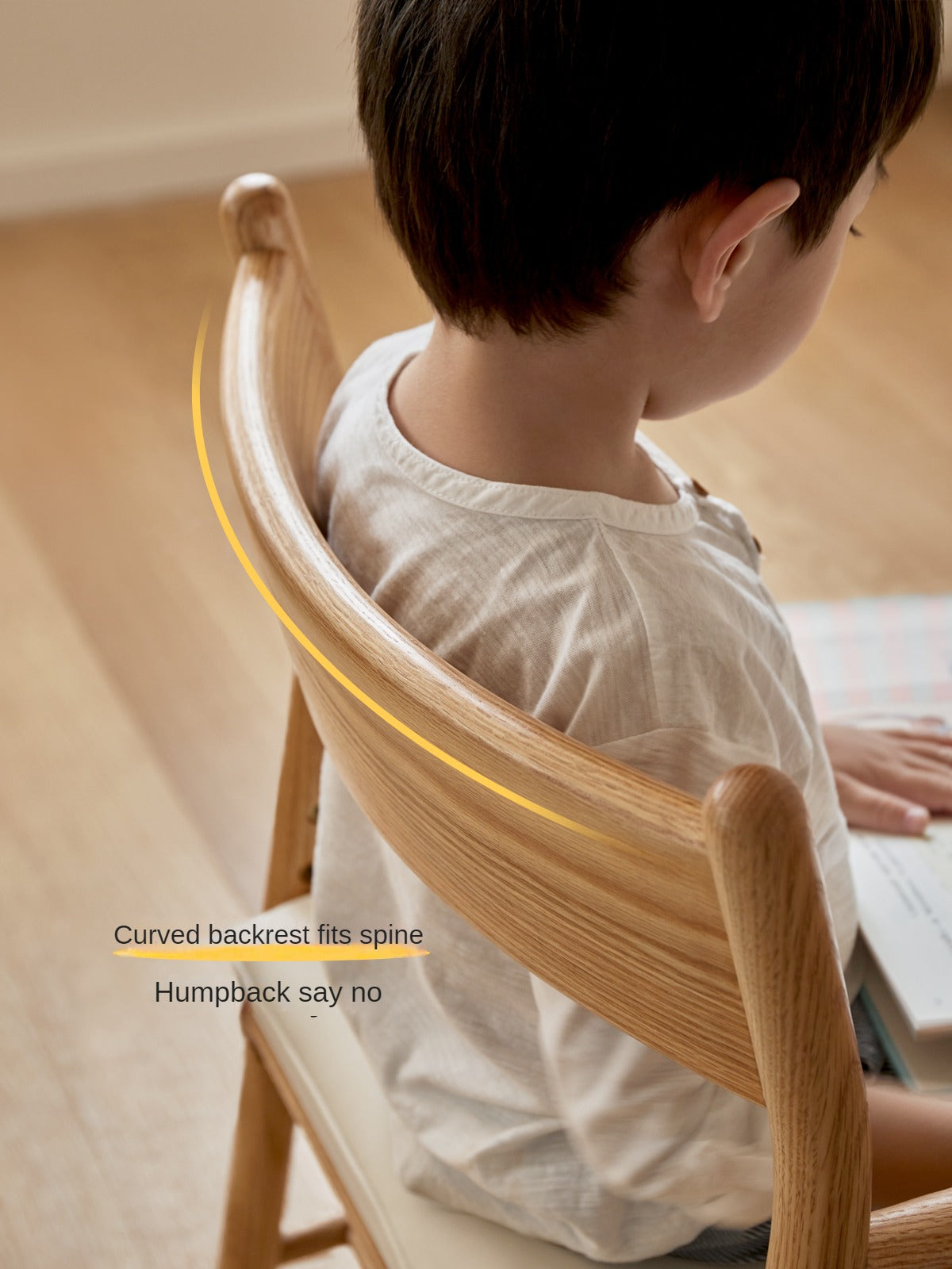 Adjustable Height Oak Solid Wood Kids Chair - Sturdy & Ergonomic Design for Study, Dining & Playtime