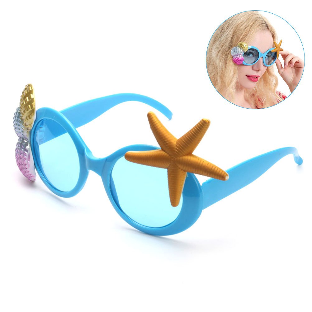 LUOEM Summer Party Sunglasses - Fun Beach Sunglasses with Sea Shell Decorations - Tropical Themed Photo Props for Vacation, Pool Party & Festival Accessories