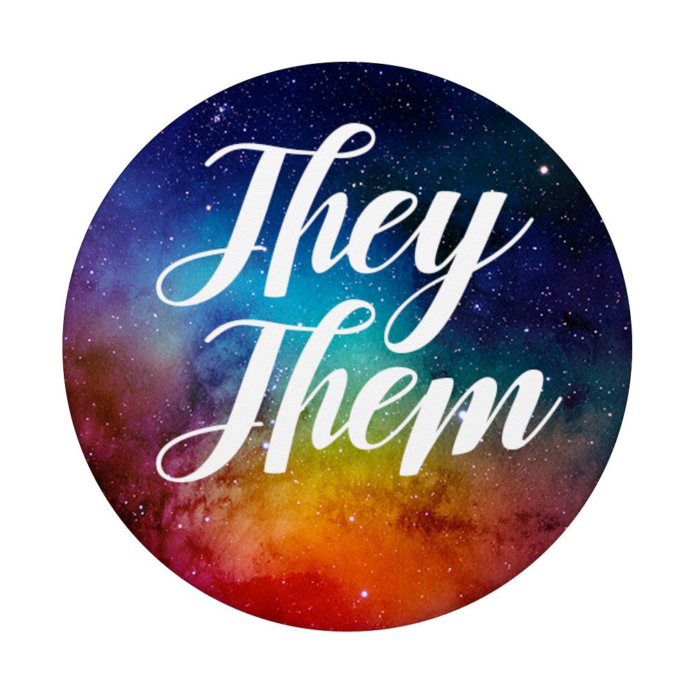 They/Them Pronouns in Space PopSockets PopGrip - Swappable Phone & Tablet Stand with Grip for LGBTQ+ Pride | Perfect for Daily Use, Travel, and Work